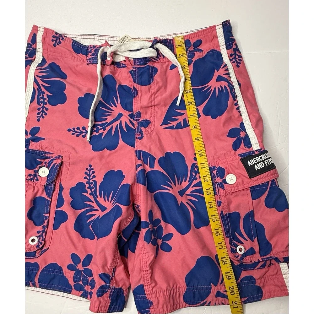 Vtg Abercrombie Fitch Swim Trunks Mens M Pink Blue Floral Hawaiian‎ Lined Preppy